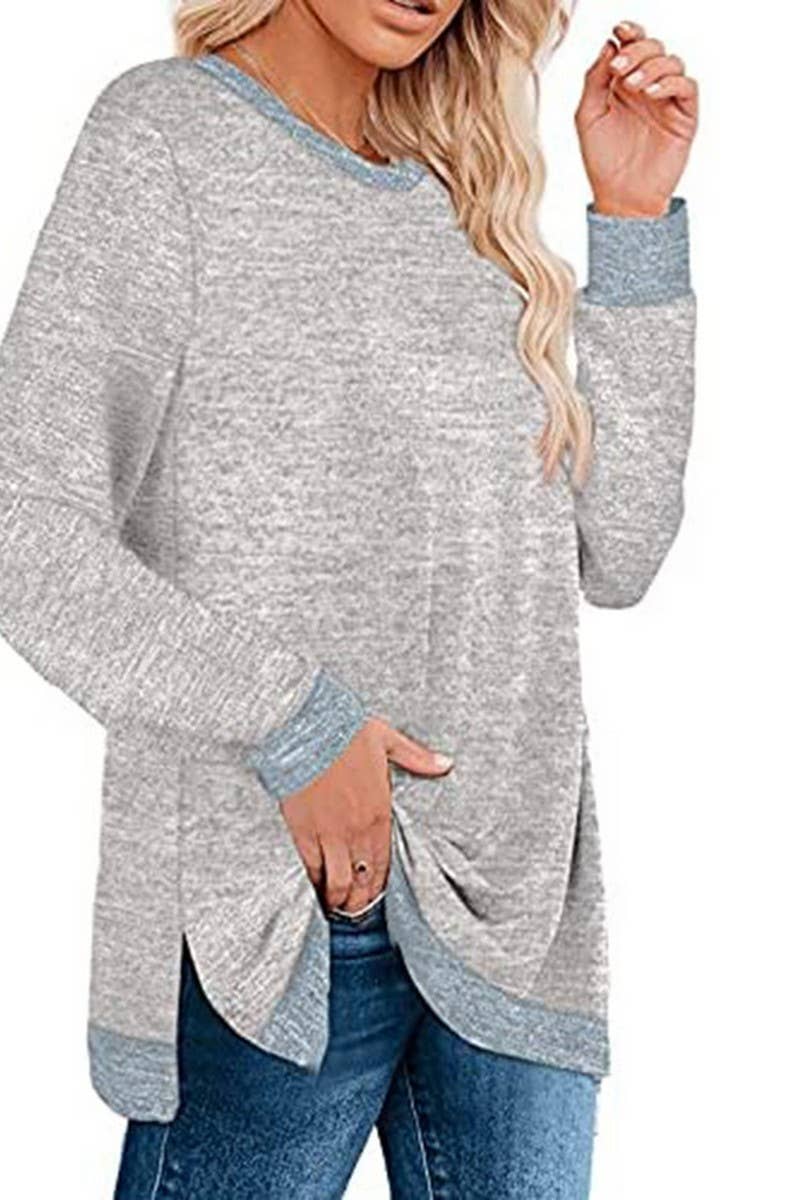 CWTBLL3686_COLORBLOCK SLIT LOOSE CASUAL PULLOVER TOP