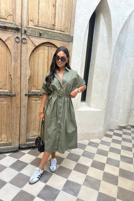 CWDMD01056_WOMEN'S LONG SHIRT BELT DRESS