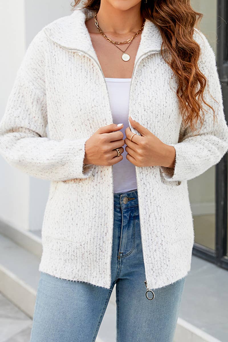 CWOJA497  Casual Zip-Up Long Sleeve Cardigan Sweater