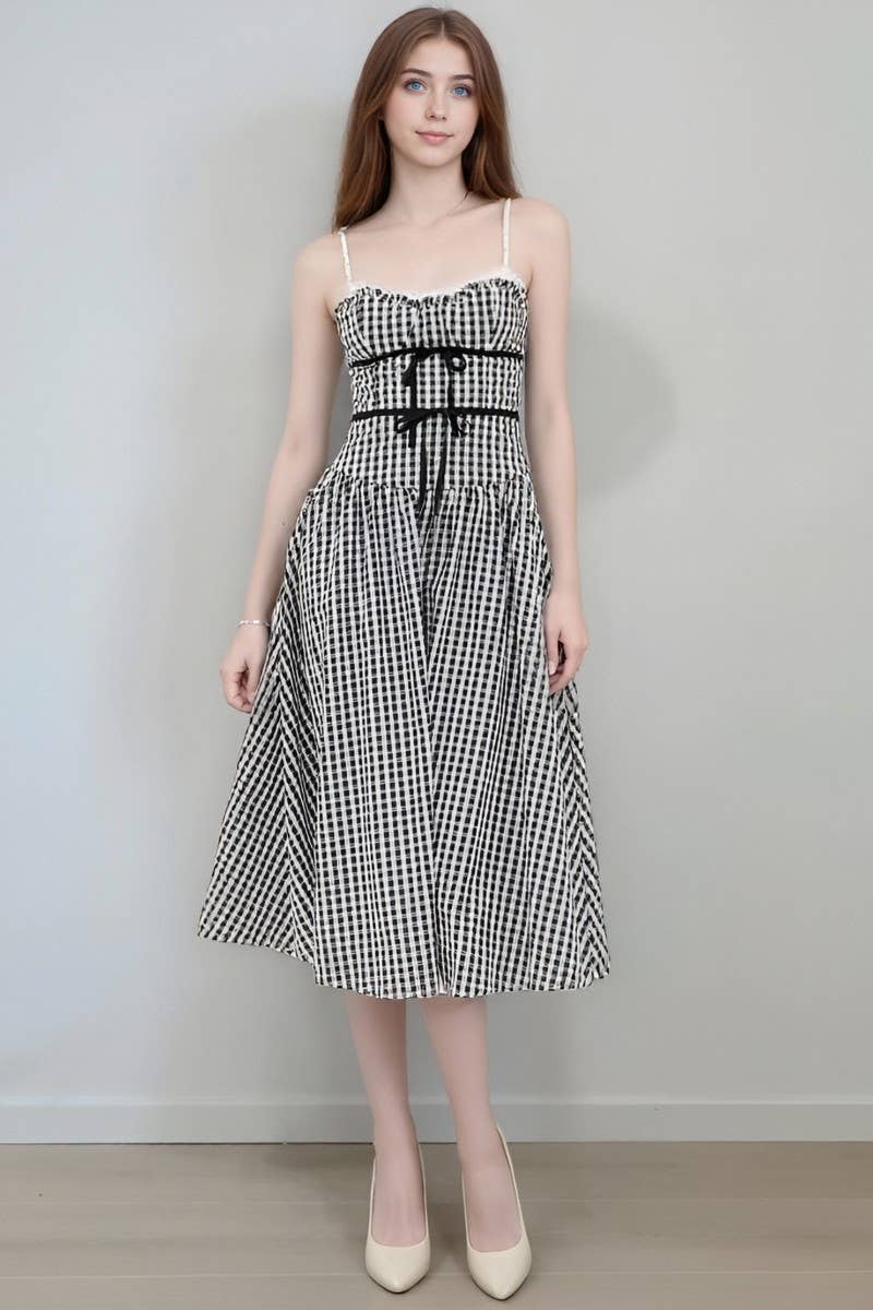 CWDMD6409_PLAID STRAPLESS RUCHED WAIST A-LINE DRESS