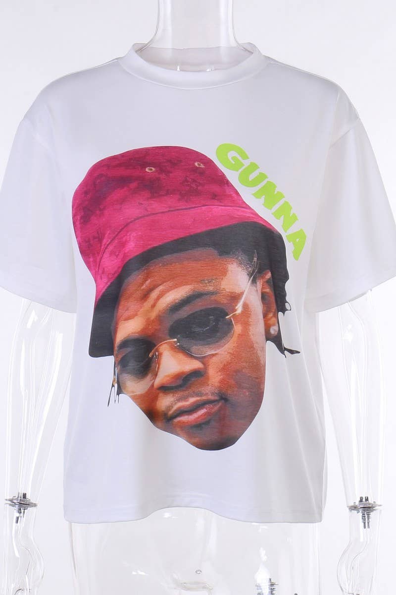 CWTBLS1506_ROUND NECK PORTRAIT PRINT SHORT-SLEEVED T-SHIRT