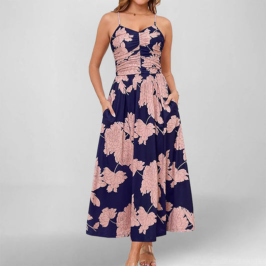 Fashionable floral sleeveless V-neck sundress