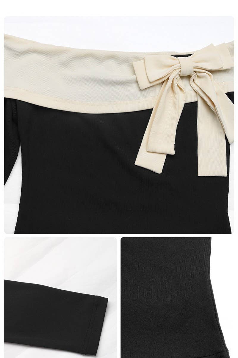 CWTBLL00731_BOW COLORBLOCK OFF-THE-SHOULDER T-SHIRT