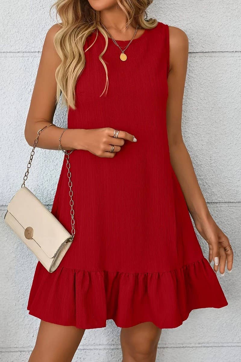 CWDSD8568_SLEEVELESS RUFFLE HEM TANK CASUAL DRESS