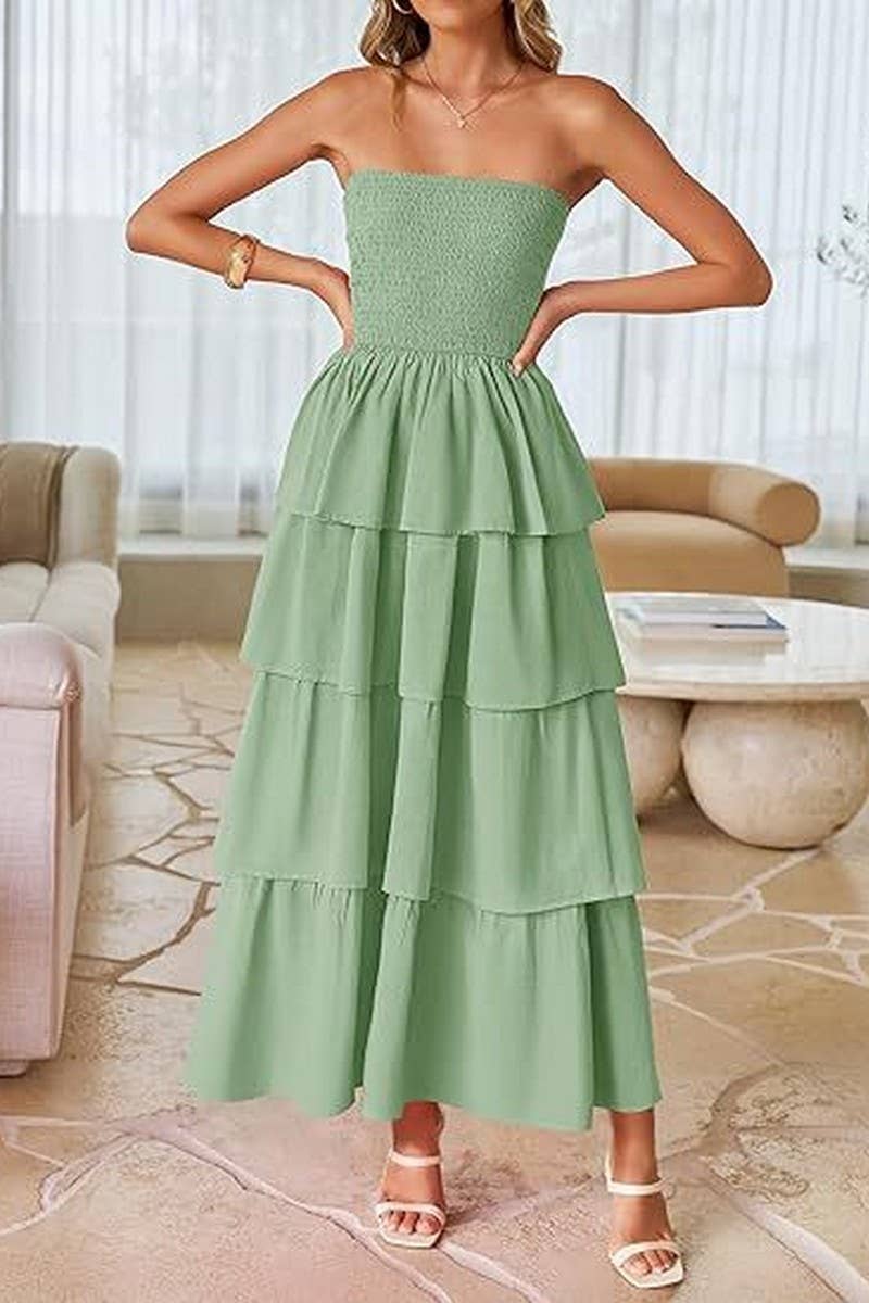 CWDMD6364_OFF-THE-SHOULDER LAYERED TUBE-TOP SUNDRESS