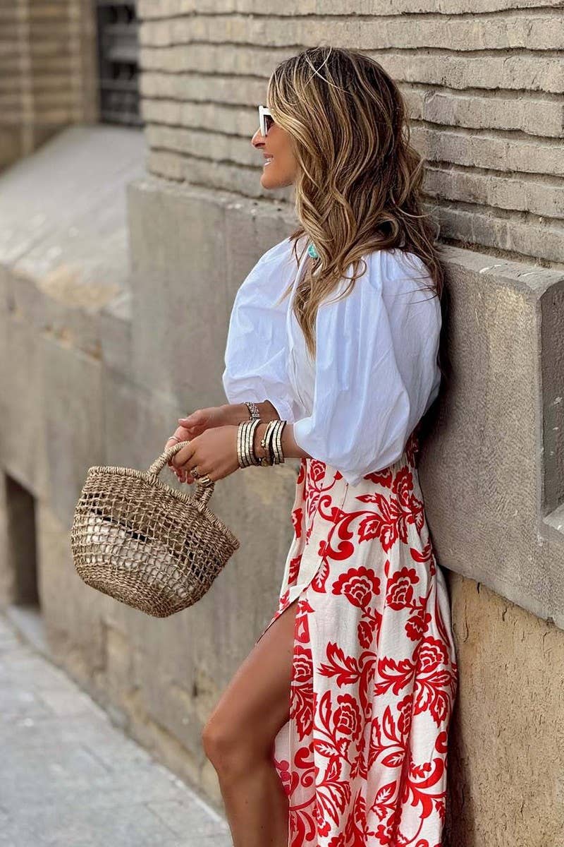 CWBLS0669_FLORAL HIGH WAIST SLIT MAXI SKIRT