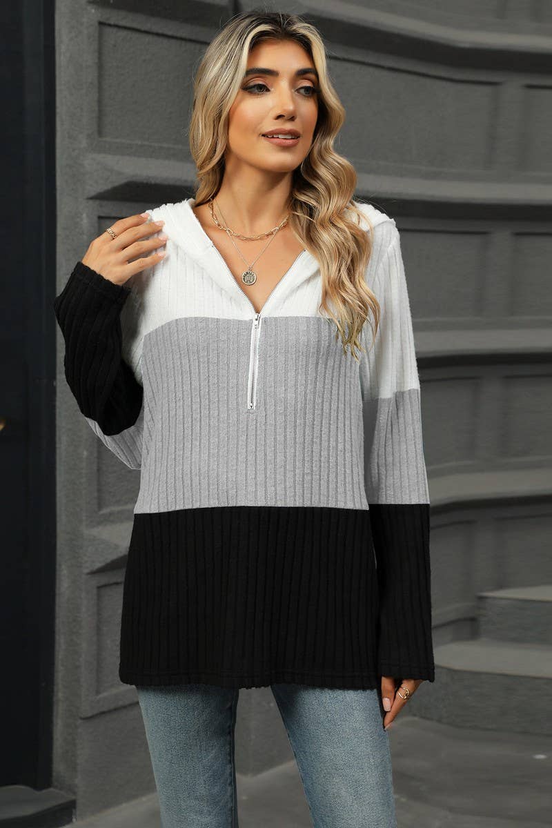 CWOHOL1098_LOOSE FIT CONTRAST ZIP HOODIE