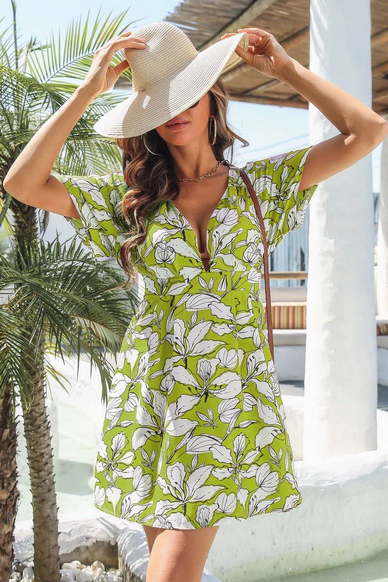 CWDSD2935_DEEP V-NECK BACKLESS RESORT STYLE BEACH DRESS