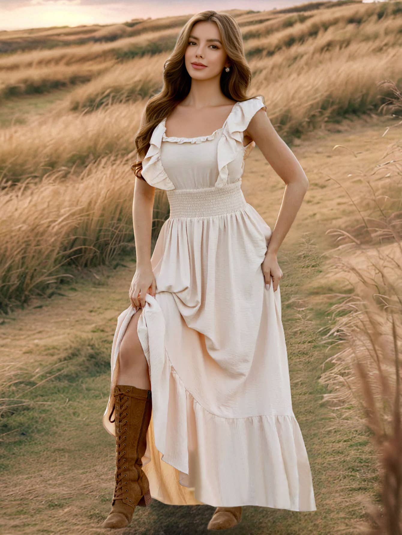 Chic Slim Fit Ruffle Off-Shoulder Vintage Dress