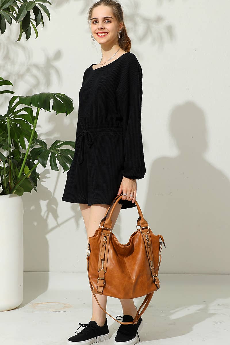 CWSJS138-P_PLUS SIZE R NECK WAFFLE KNIT SWEATER ROMPER