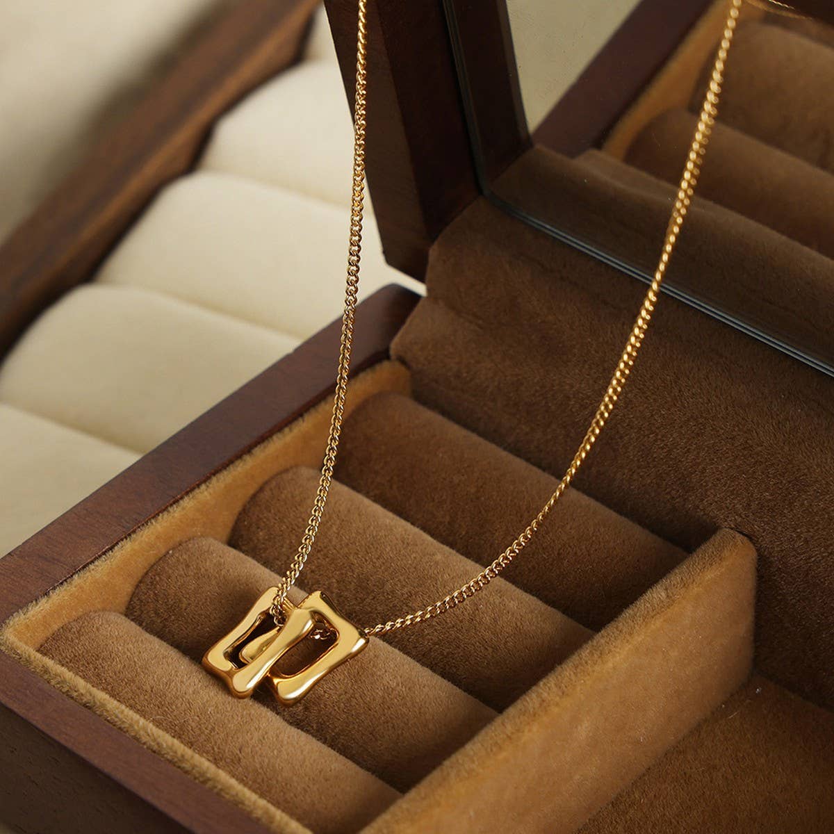 HOLLOW SQUARE PENDANT TITANIUM STEEL NECKLACE