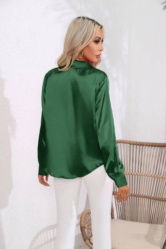 CWTBLL0693_Button Down Silky Satin Long Sleeve Top