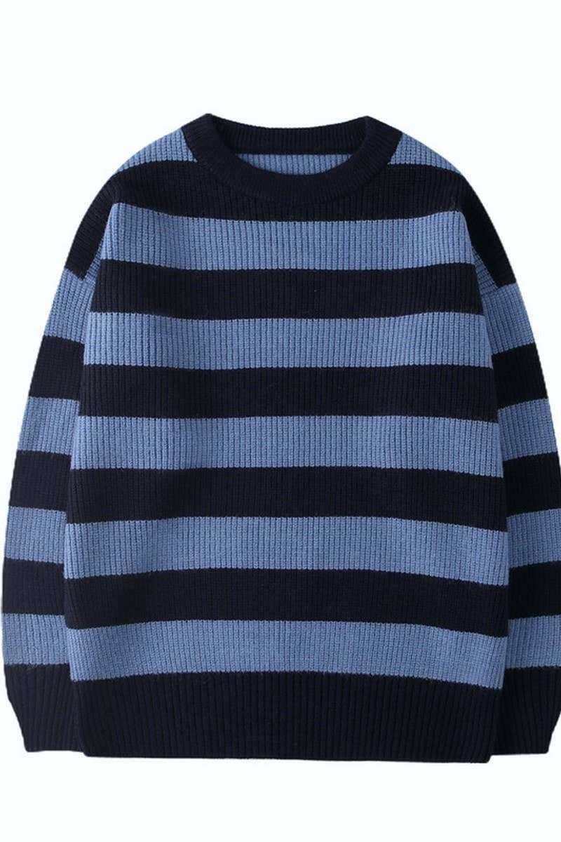 CWOSWL5737_CREW NECK LONG SLEEVE STRIPED KNIT SWEATER