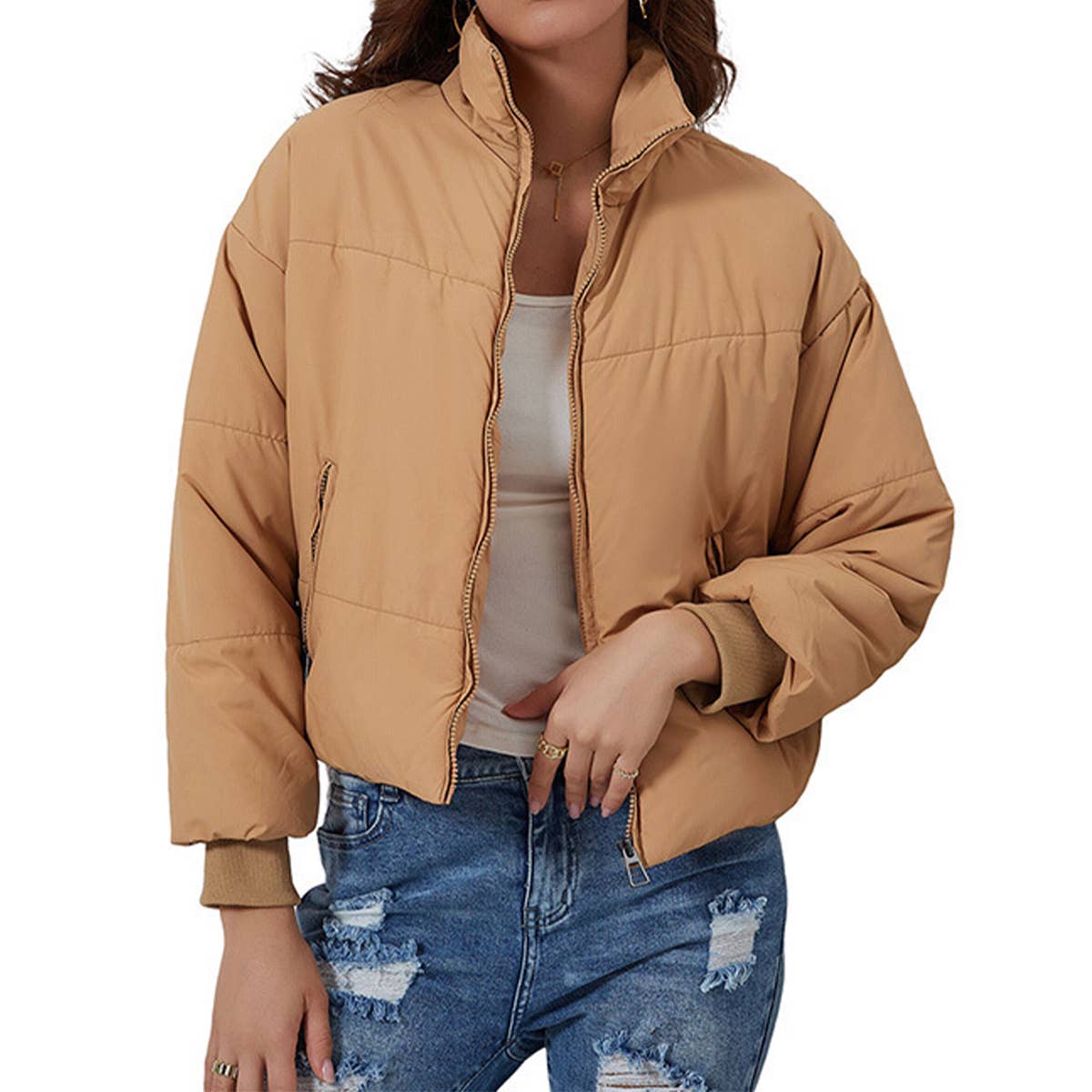 Casual solid color lapel warm women's bread coat