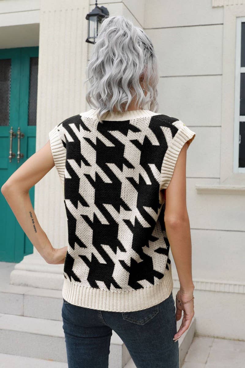 CWOV0501_HOUNDSTOOTH V-NECK VEST SWEATER VEST