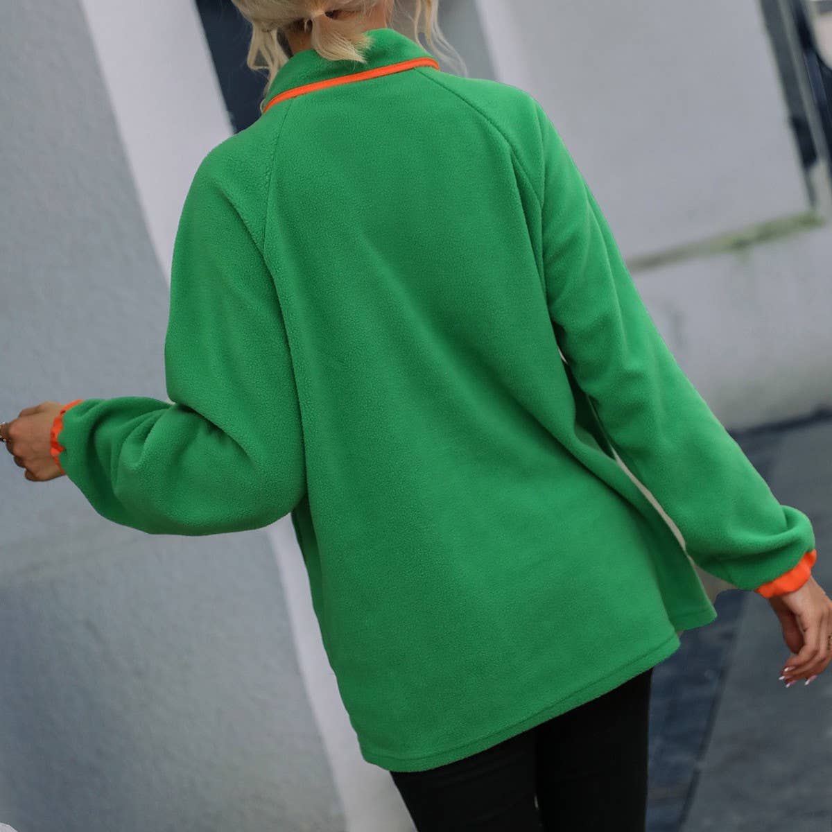 Fleece pullover hoodie with lapel button