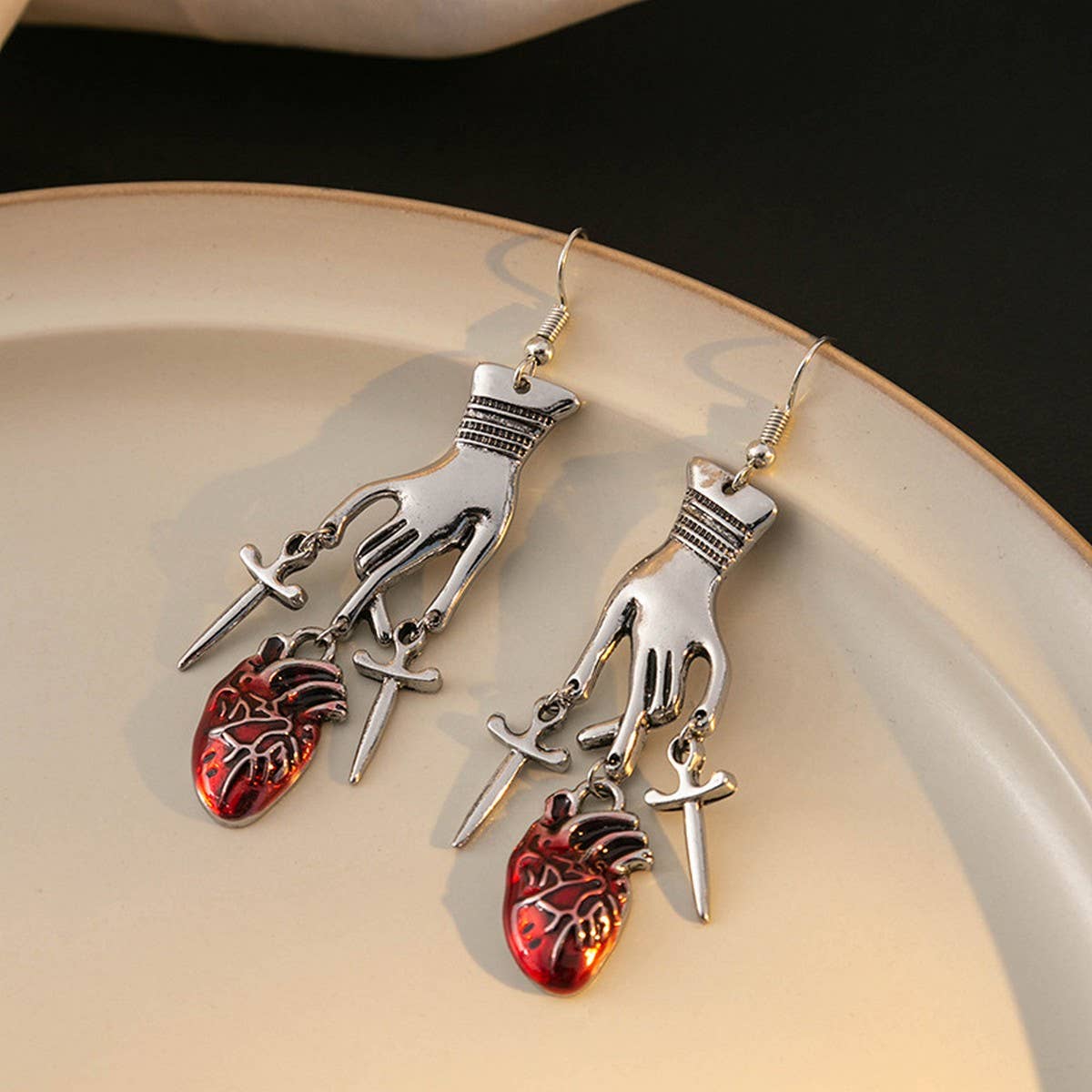 DARK STYLE PERSONALITY CLAW CROSS HEART EARRINGS