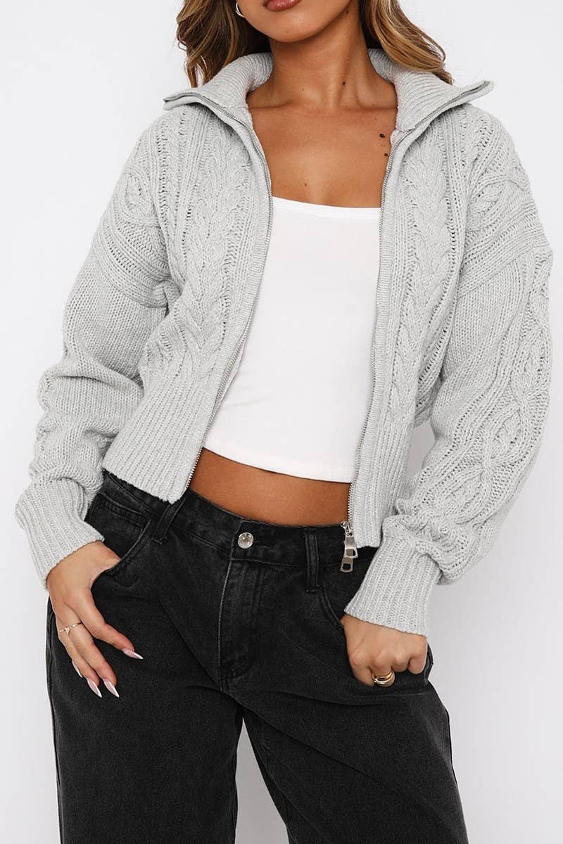 CWOCAL00774_SOLID COLOR LONG-SLEEVED ZIPPER KNITTED JACKET
