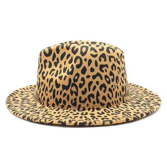 LEOPARD PRINT WOOLEN WIDE BRIM HAT COUPLE JAZZ HAT_CWAH2539