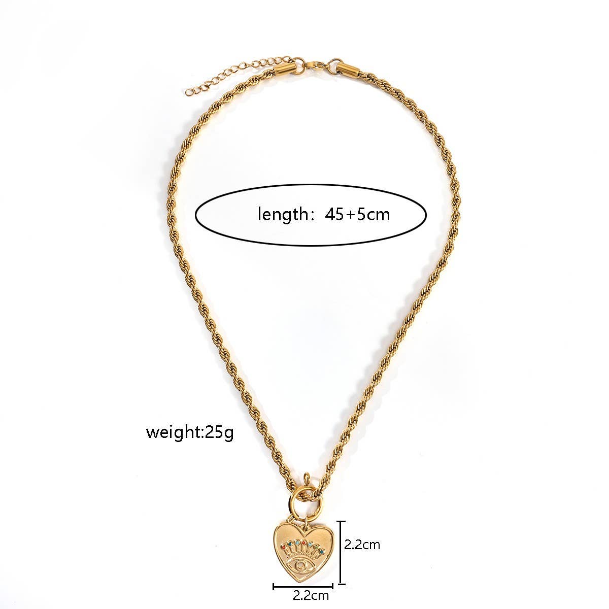Durable Steel Heart Necklace with Evil Eye Stone