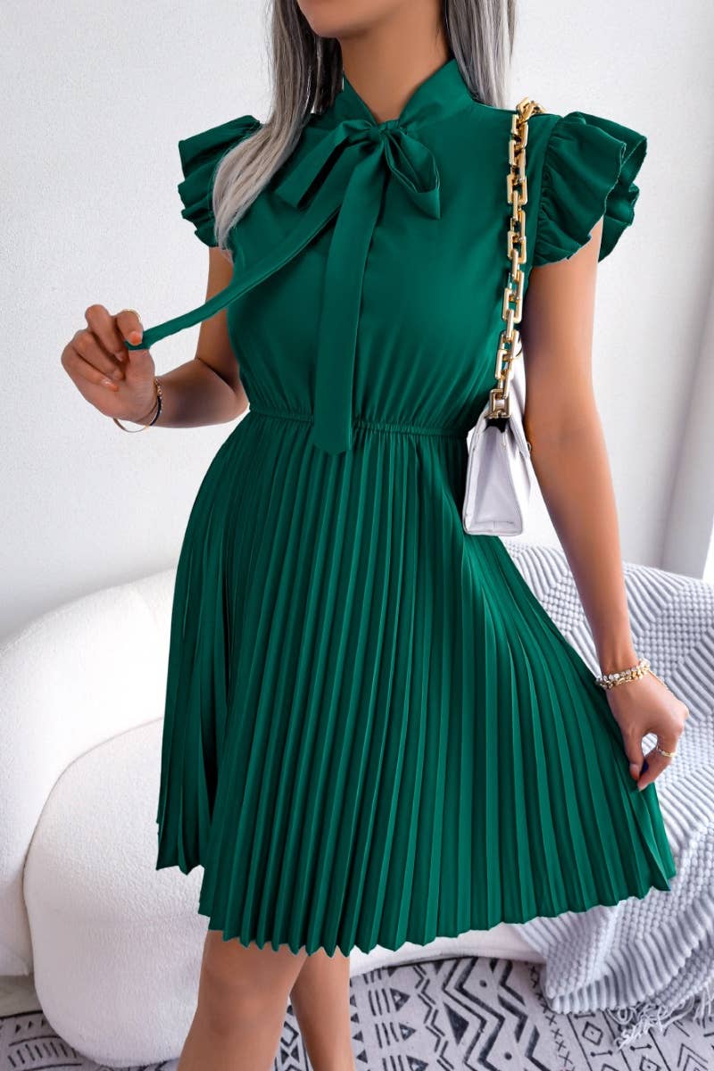 CWDSD4654_SUMMER BOW WAIST DROP PLEATED DRESS SHORT