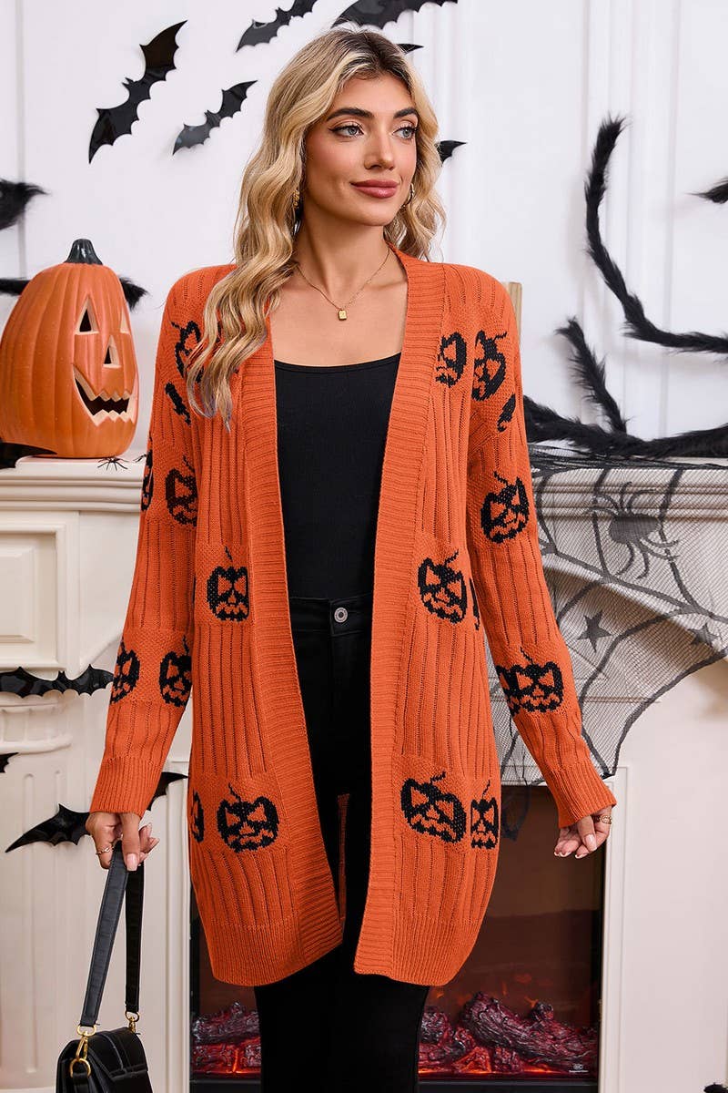 CWOCAL00699_HALLOWEEN PUMPKIN JACQUARD KNIT CARDIGAN