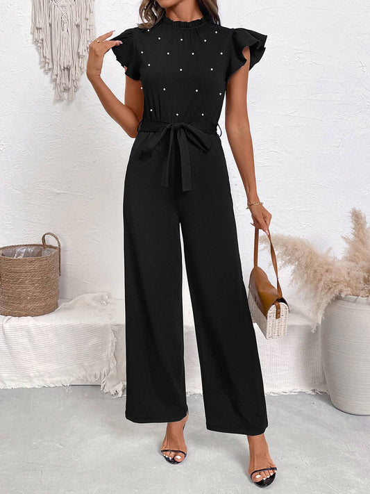 Flying sleeve stand-up high-waisted jumpsuit