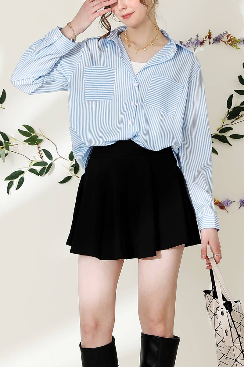 CWTSTL716_Striped Button Down Long Sleeve Collared Shirts