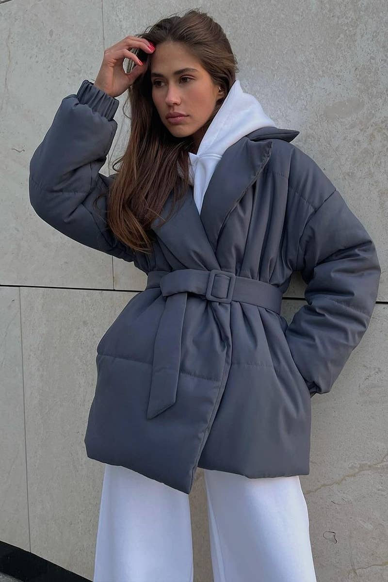 CWOCO0367_SOLID COLOR COTTON-PADDED JACKET WITH LAPEL WAIST