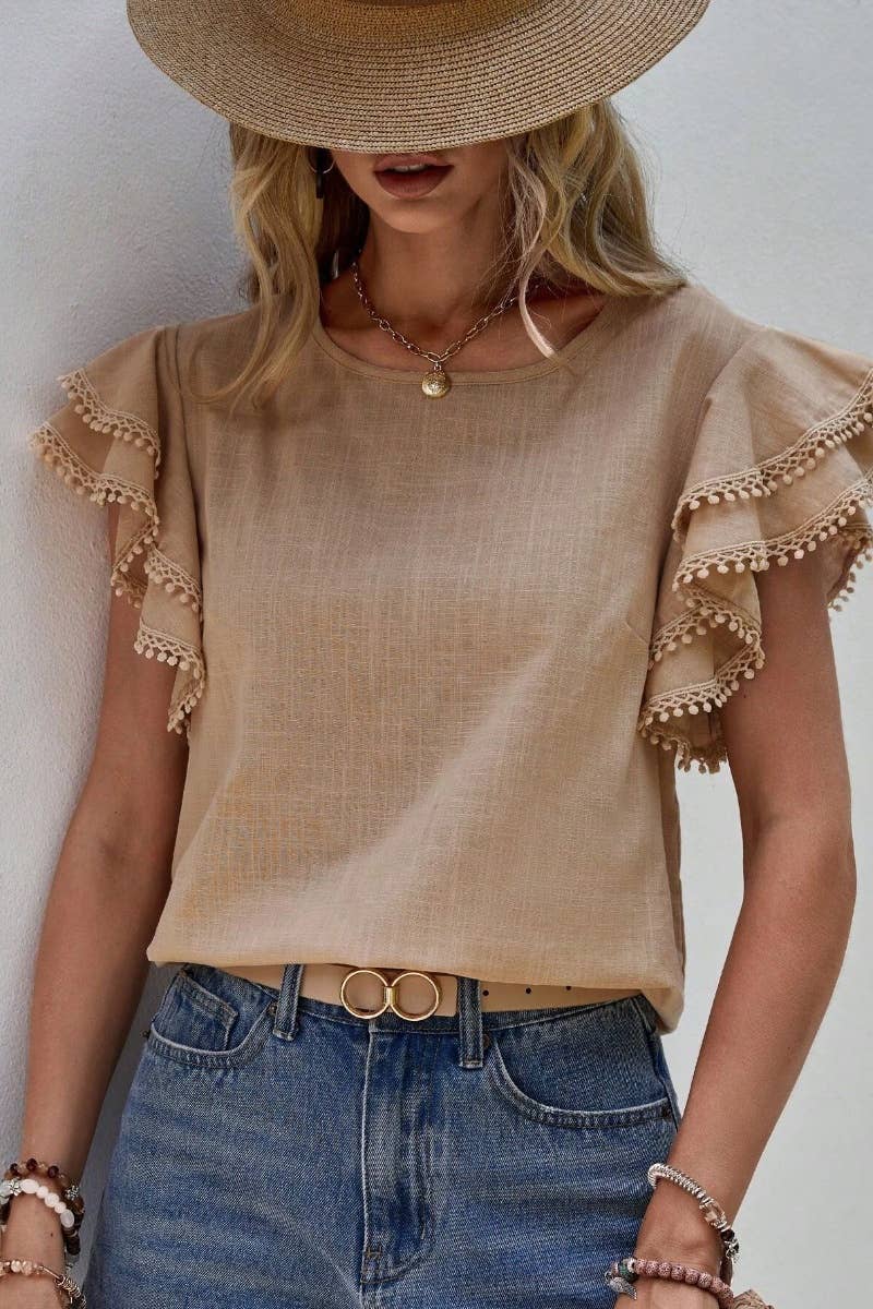 CWTBLS1120_SUMMER BAGGY BAT-SLEEVED SHORT-SLEEVED TOP