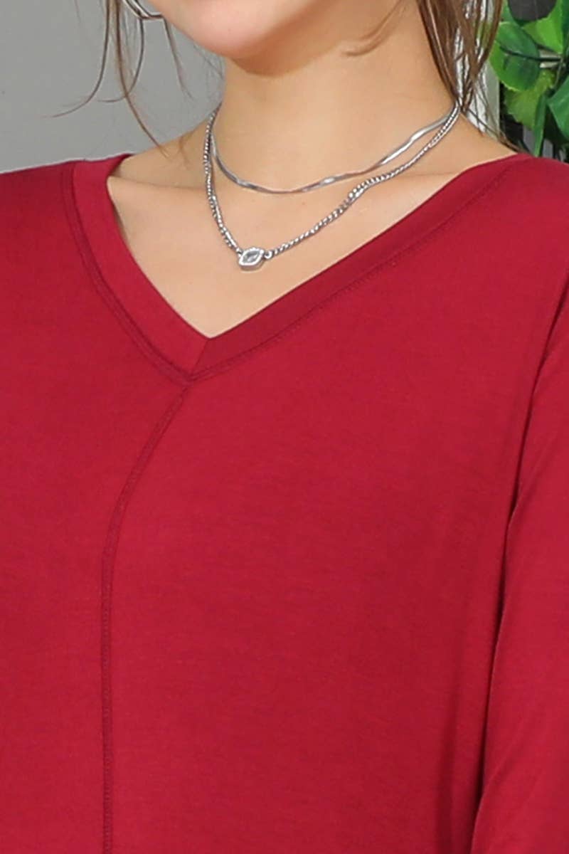 CWTTL1473_Casual V-Neck Loose Fit Long Sleeve Tops