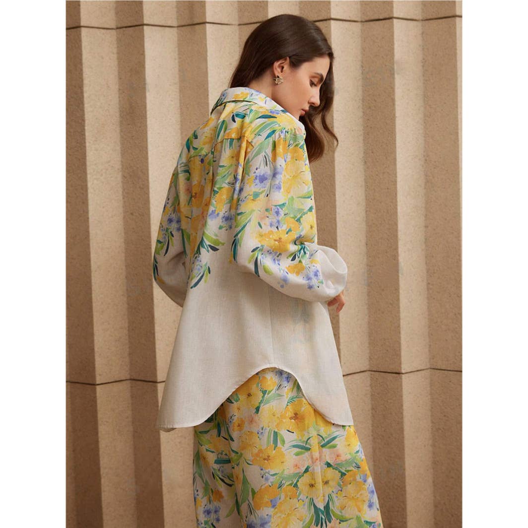 Fashion floral printed shirt and trousers set