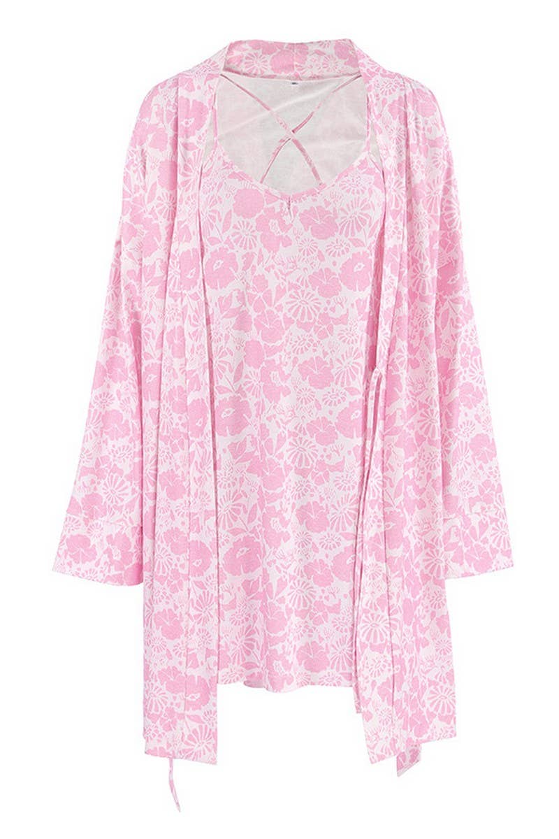 CWSPJ0332_PRINTED SUSPENDER NIGHTDRESS TWO-PIECE SET