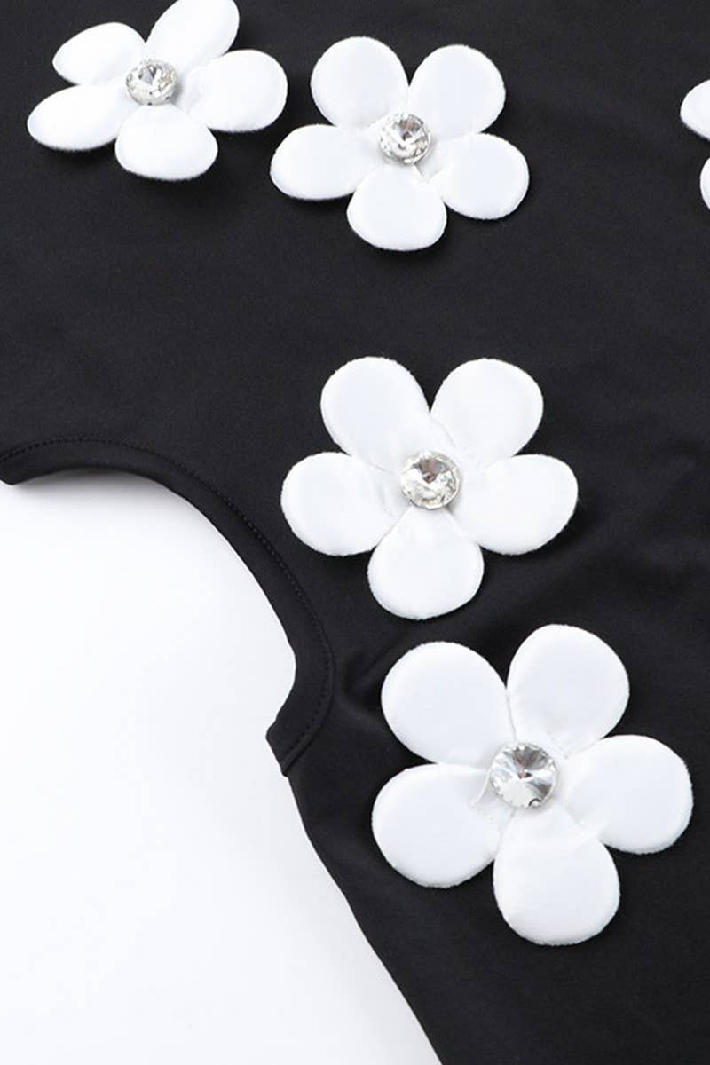 CWDMD4234_THREE-DIMENSIONAL FLOWER HIGH COLLAR DRESS