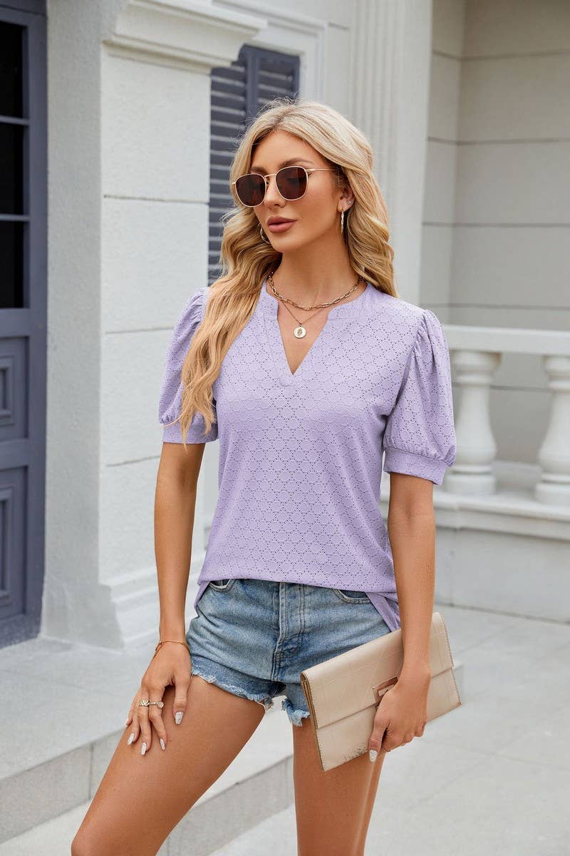 CWTTS0842_V-Neck Short Sleeve Knit Top