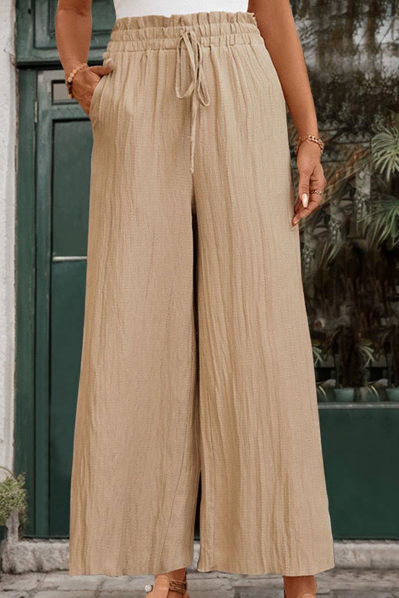 CWBLP0806_CASUAL TEXTURED HIGH WAIST WIDE LEG TROUSERS