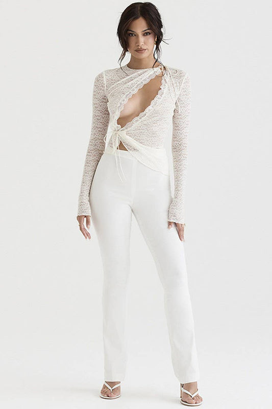 CWTBLL00814_LACE UP CUTOUT LONG SLEEVE FITTED TOP