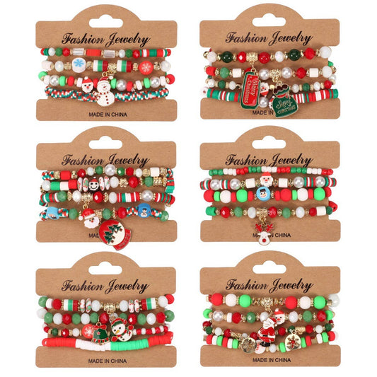 CWMM10448_CHRISTMAS CHARM BEADED BRACELET SNOWMAN TREE GIFT