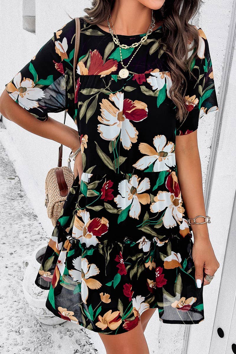 CWDSD7136_2025 LEISURE HOLIDAY PRINT SHORT SLEEVE DRESS
