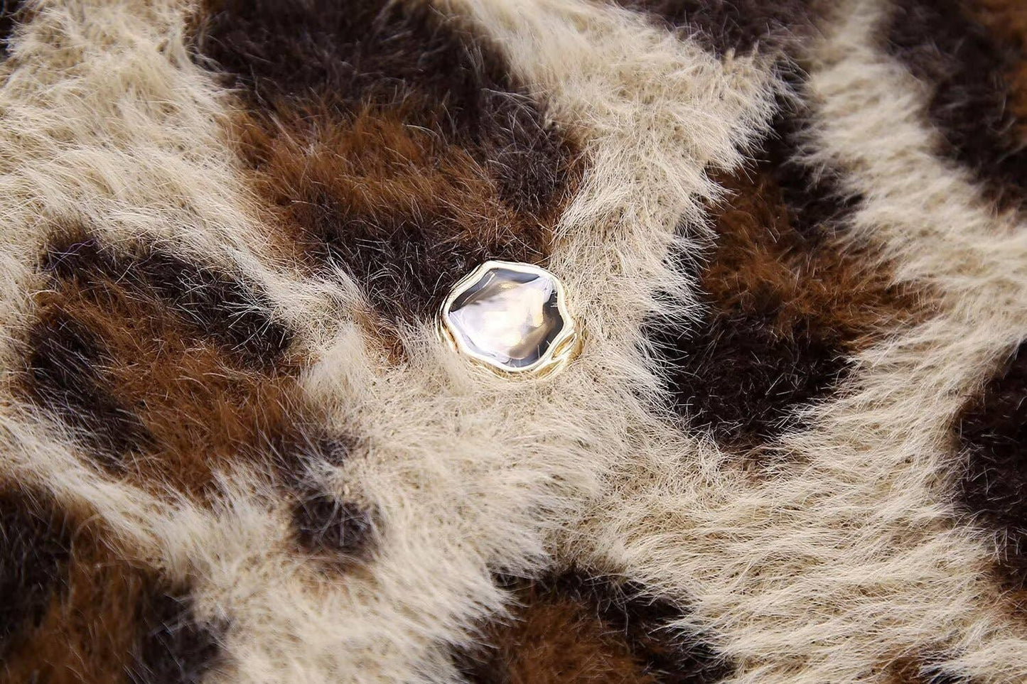 CREW-NECK LEOPARD PRINT SINGLE-BREASTED CARDIGAN