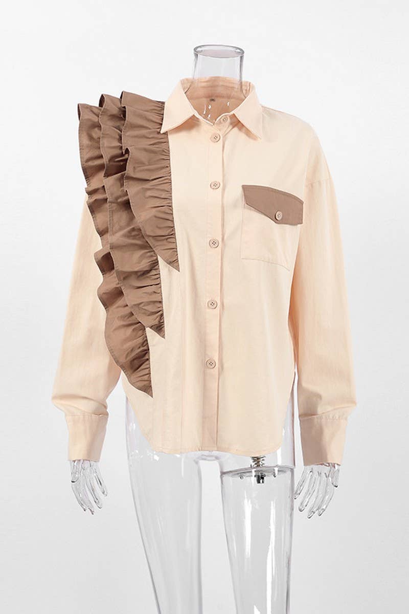 CWTSTL2590_LOOSE CONTRAST CASUAL ASYMMETRIC SHIRT TOP