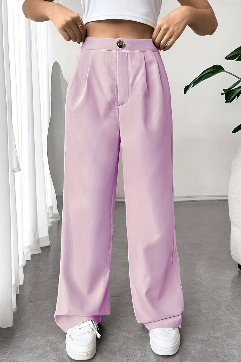 CWBLP1117_SOLID COLOR SUIT STRAIGHT WIDE-LEG PANTS
