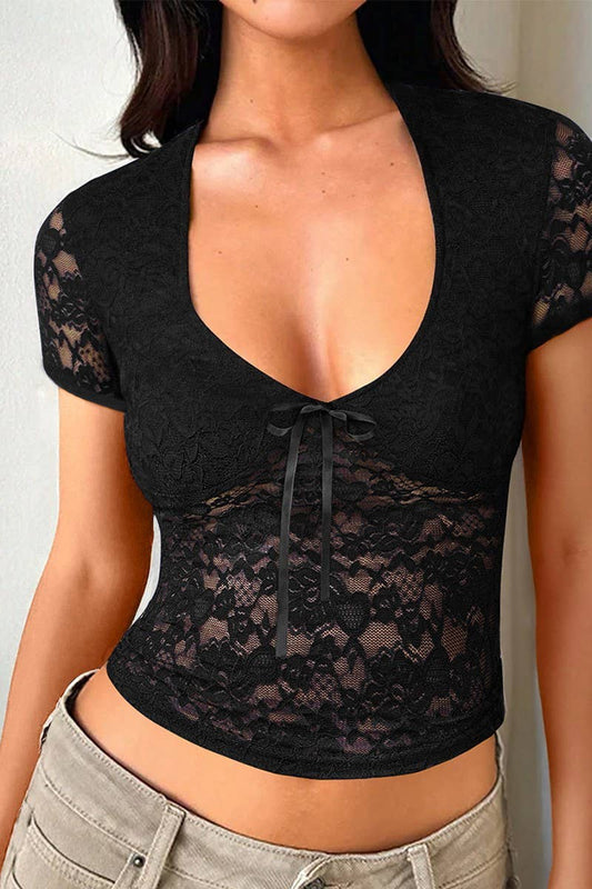 CWTTS1435_SUMMER SEXY DEEP V SLIM CUTOUT SEE-THROUGH TOP