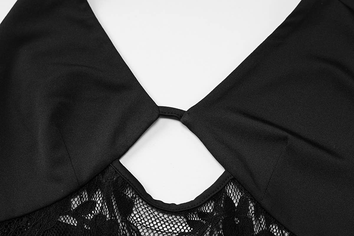 A halter lace cutout dress that covers buttocks