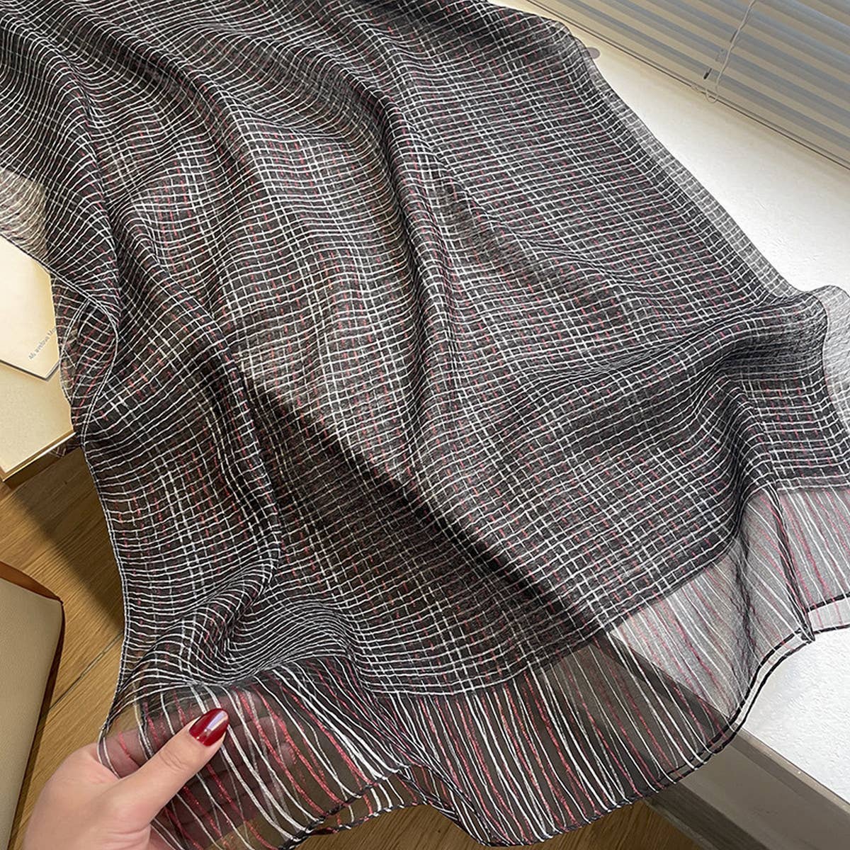 Plaid Shine Silk Scarf ??Long Blend Spring Wrap_CWASC0616