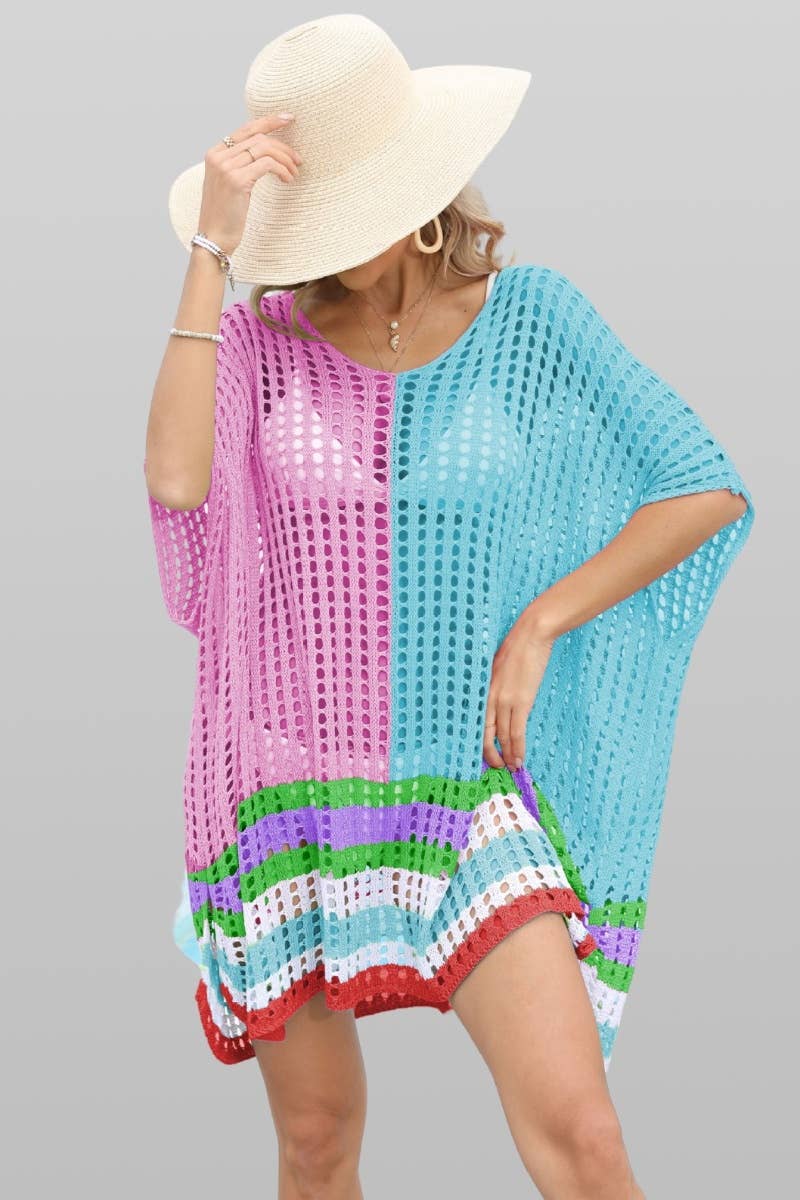 CWTBLS0760_SEXY CUT-OUT BAT-SLEEVE BEACH SMOCK