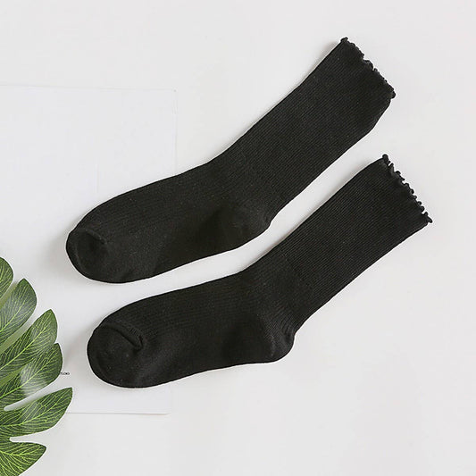 SOLID COLOR RUFFLED LONG SOCKS_CWMS0977