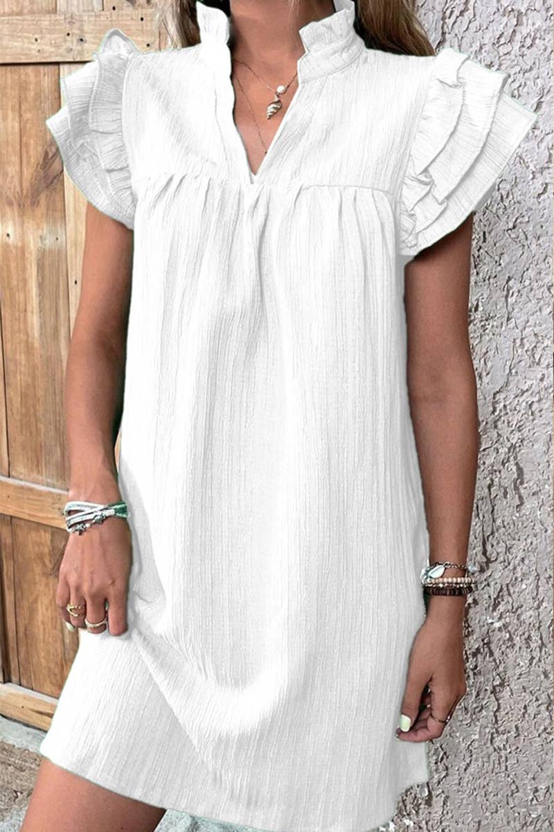 CWDSD7513_NEW SUMMER FASHION V-NECK LOTUS SLEEVE DRESS