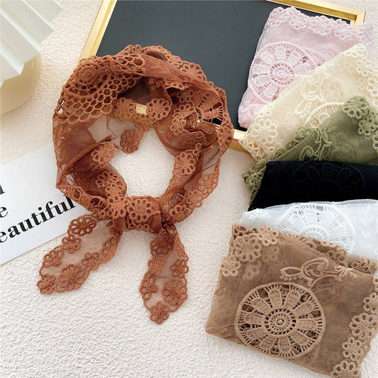 Lace Floral Triangle Scarf - Neck & Hair Wrap