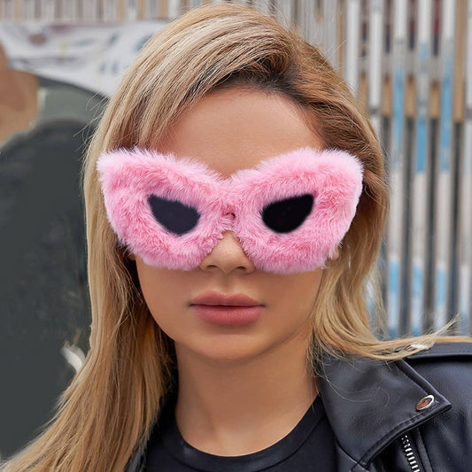 PLUSH WINTER SUNGLASSES FASHION CAT EYE SUNGLASSES_CWASG0571